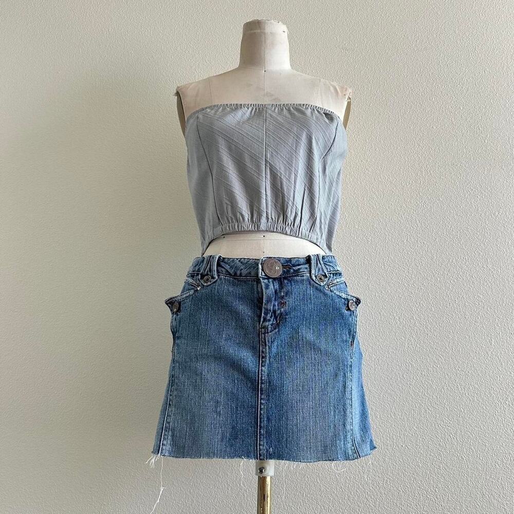 handmade gray striped strapless tube top